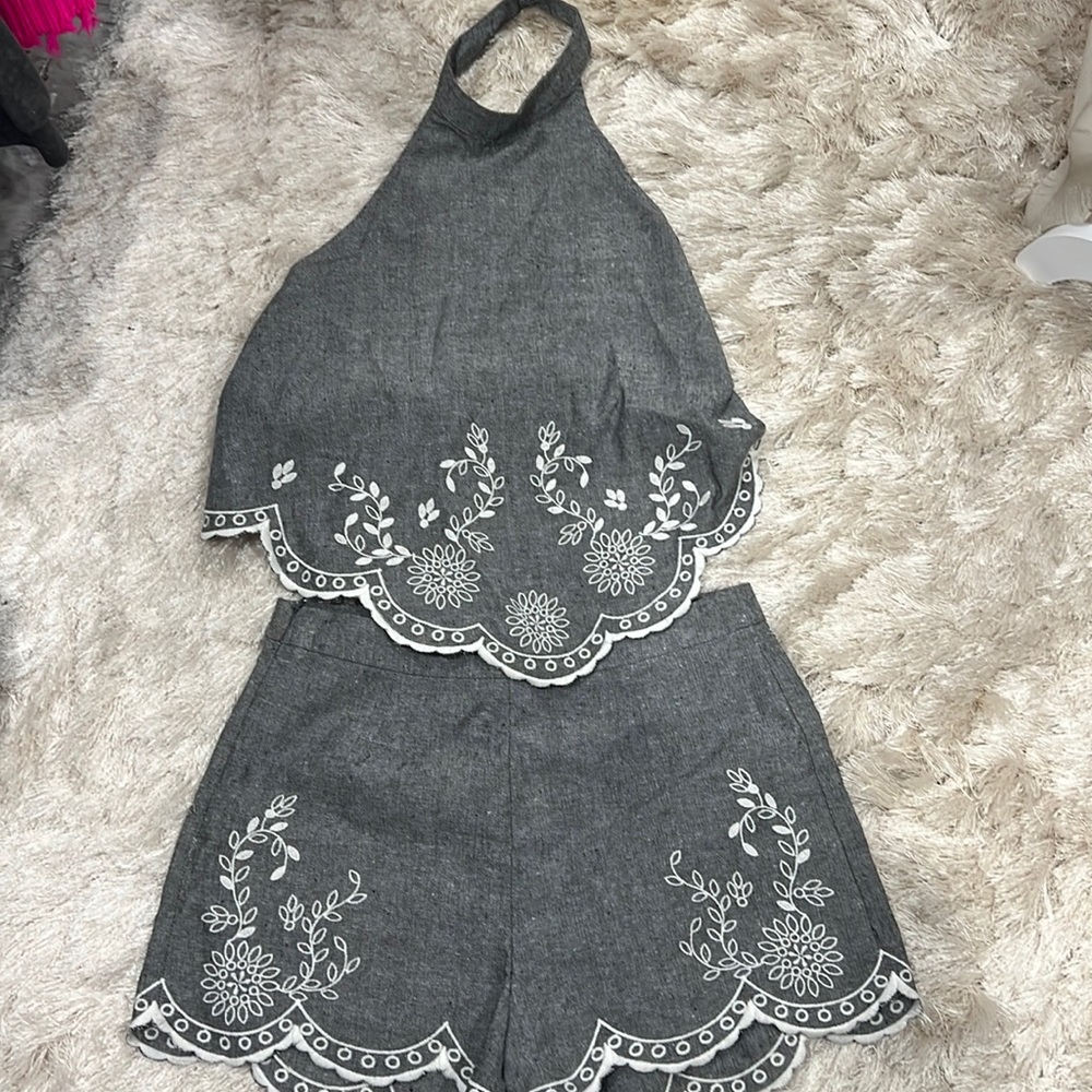 Grey matching shorts and top set. NWOT. No flaws